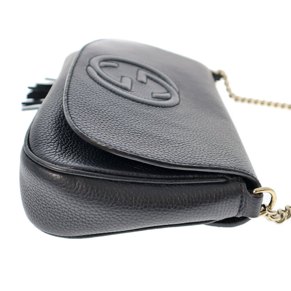 GUCCI Chain Shoulder Bag Soho Leather Black Fringe Tassel - Picture 3 of 11